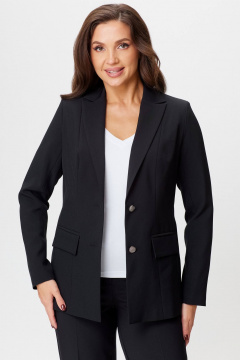 Жакет из экокожи черный удлиненный в деловом стиле БелЭльСтиль 412-3_03_22 черный_однотон - фото 4