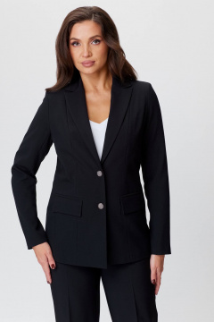 Жакет из экокожи черный удлиненный в деловом стиле БелЭльСтиль 412-3_03_22 черный_однотон - фото 3