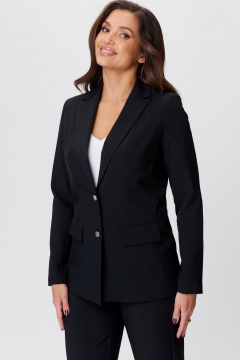 Жакет из экокожи черный удлиненный в деловом стиле БелЭльСтиль 412-3_03_22 черный_однотон - фото 2