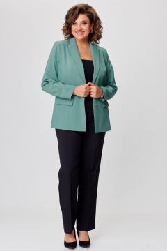 Комплект жакет и брюки классические из текстиля и хлопка БелЭльСтиль 412-3 03 22+596-2 79 22 мята+черный - фото 4