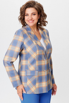 Комплект жакет и брюки из текстиля голубой с принтом БелЭльСтиль 412-3 03 22+596-2 79 22 голубая_клетка+василек - фото 4