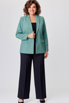 Комплект жакет и брюки из текстиля зеленый и черный БелЭльСтиль 412-3 03 22+601-2 88 22 мята+черный - фото 1