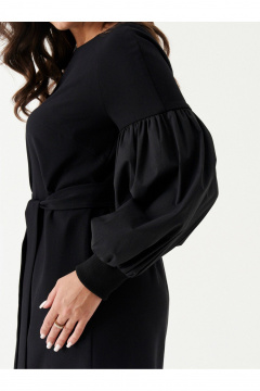 Платье из смесовой ткани с нагрудными вытачками и поясом Панда 188680w черный - фото 5