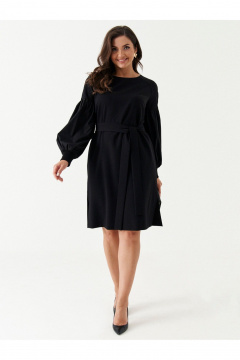 Платье из смесовой ткани с нагрудными вытачками и поясом Панда 188680w черный - фото 1