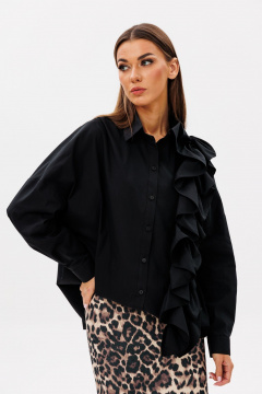 Блуза из текстиля с ассиметричной рюшей и застежкой Ларс Стиль 995 - фото 1