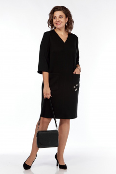 Черное платье с косыми нагрудными вытачками и боковыми карманами Диомант 2006 черный - фото 2