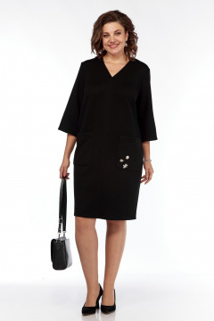 Черное платье с косыми нагрудными вытачками и боковыми карманами Диомант 2006 черный - фото 1