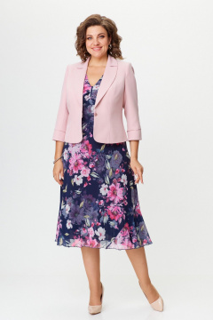Демисезонный костюм из шифона с А-силуэтом Slaviaelit 166 т.синий+розовый - фото 1