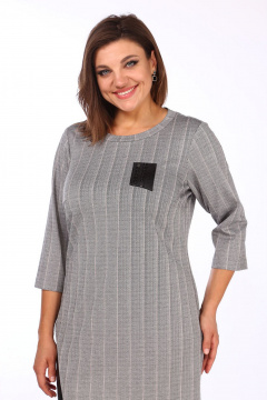 Демисезонное платье из трикотажа с люрексом и вставкой из экокожи Lady Style Classic 1479/1 серый - фото 4