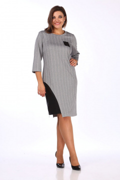 Демисезонное платье из трикотажа с люрексом и вставкой из экокожи Lady Style Classic 1479/1 серый - фото 3