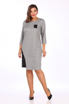 Демисезонное платье из трикотажа с люрексом и вставкой из экокожи Lady Style Classic 1479/1 серый - фото 1