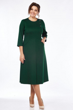 Демисезонное платье из трикотажа с шлицей и декоративной вышивкой Lady Style Classic 1857/8 изумрудный - фото 1