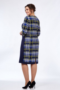 Демисезонное платье из трикотажа с рельефами и разрезом Lady Style Classic 955/7 синий_желтый - фото 5