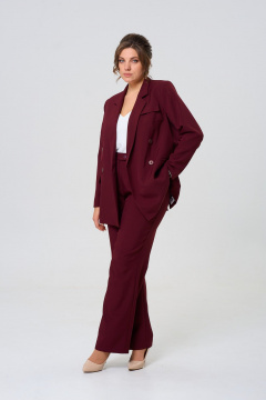 Брючный и жакетный деловой комплект из ткани для женщин TVIN 7732 винный - фото 2