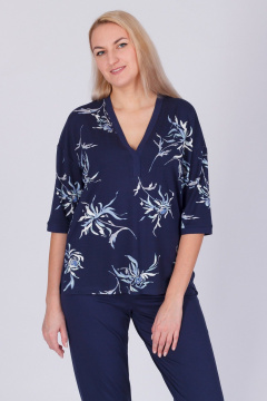 Круглогодичный домашний комплект из вискозы и трикотажа Belarusachka С4824/3 хризантема/неви - фото 2