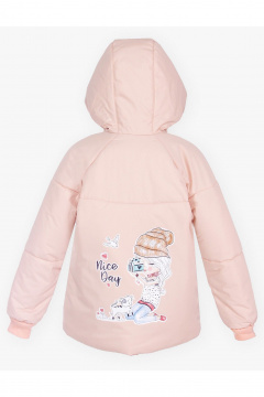 Демисезонная утепленная куртка для девочки со шнуром на капюшоне АРТУС 23С84-Р57 пудра - фото 2