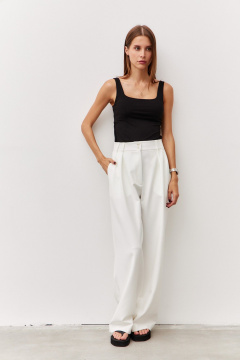 Брюки молочные прямые из текстиля с высоким поясом Luitui R2069 молочный - фото 1