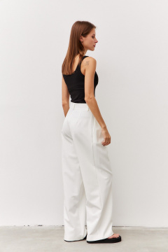 Брюки молочные прямые из текстиля с высоким поясом Luitui R2069 молочный - фото 4