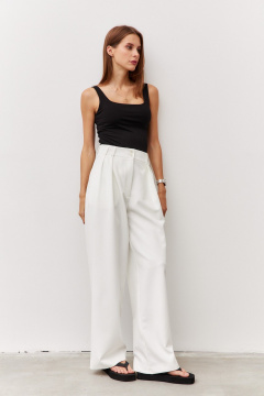 Брюки молочные прямые из текстиля с высоким поясом Luitui R2069 молочный - фото 3