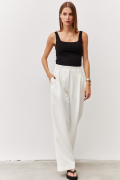 Брюки молочные прямые из текстиля с высоким поясом Luitui R2069 молочный - фото 2