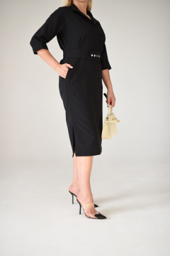Платье миди с отложным воротником и поясом из текстиля Мастер Мод 862с черный - фото 5
