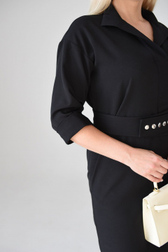 Платье миди с отложным воротником и поясом из текстиля Мастер Мод 862с черный - фото 4