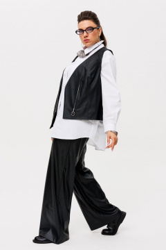 Брюки палаццо из эко-кожи с высокой посадкой Anelli 1400.2 - фото 5