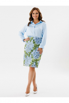 Блуза из сатина с отложным воротником и длинными рукавами Condra 16257 голубой - фото 2