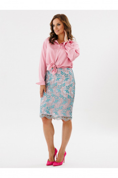 Юбка длины миди кружевная с разрезом и подкладкой Condra 12094 бирюзовый_розовый - фото 5