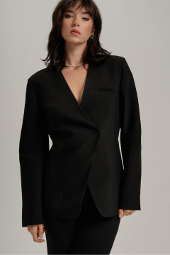 Жакет прилегающего силуэта из текстиля с талиевыми вытачками JRSy 2490 черный - фото 1