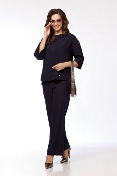 Элегантный костюм блуза и брюки из текстиля Taita plus 2405/1 синий - фото 3