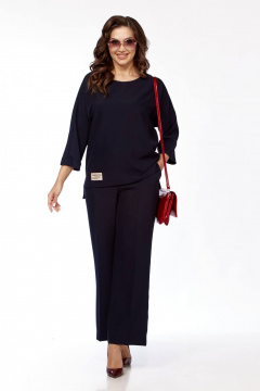 Стильный комплект блуза и брюки с аппликацией из текстиля Taita plus 2423 т.синий - фото 3