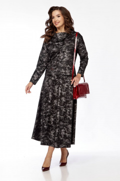 Жакет и юбка с шальковым воротником из трикотажа и вискозы Taita plus 2429 черный+серый - фото 5