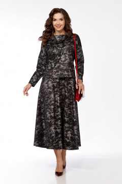 Жакет и юбка с шальковым воротником из трикотажа и вискозы Taita plus 2429 черный+серый - фото 3