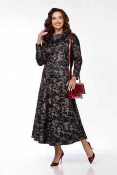 Жакет и юбка с шальковым воротником из трикотажа и вискозы Taita plus 2429 черный+серый - фото 2