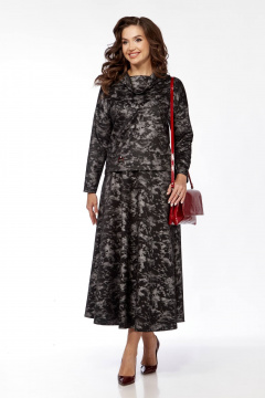 Жакет и юбка с шальковым воротником из трикотажа и вискозы Taita plus 2429 черный+серый - фото 1