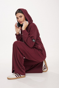 Брюки палаццо и удлиненное худи с капюшоном из трикотажа Твой имидж 1985 винный - фото 4