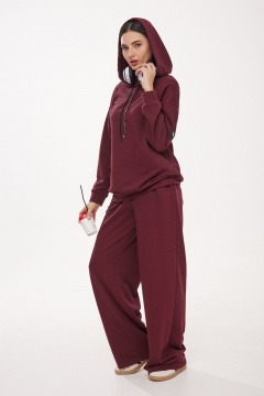 Брюки палаццо и удлиненное худи с капюшоном из трикотажа Твой имидж 1985 винный - фото 3
