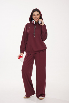 Брюки палаццо и удлиненное худи с капюшоном из трикотажа Твой имидж 1985 винный - фото 1