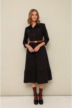 Джинсовое платье с воротником и ремнем для повседневного образа PUR PUR 11-320/2 - фото 1