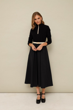 Платье из трикотажа и текстиля с удлиненной юбкой и ремнем PUR PUR 11-323 - фото 1