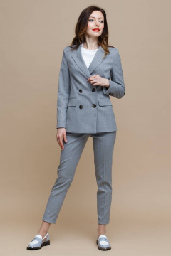 Серый деловой костюм из текстиля с зауженными брюками Domna 16063 серый - фото 3