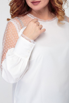 Белая блуза с кружевными кокетками и тонкой сеткой Anelli 845 белый_гипюр - фото 4