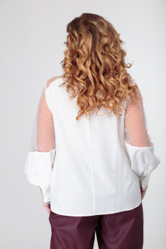 Белая блуза с кружевными кокетками и тонкой сеткой Anelli 845 белый_гипюр - фото 2