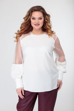 Белая блуза с кружевными кокетками и тонкой сеткой Anelli 845 белый_гипюр - фото 1