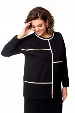 Демисезонный костюм юбка и джемпер с кожаной отделкой T&N 7570 черный - фото 4