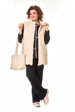 Демисезонный костюм брюки, джемпер и жилет из эко-кожи T&N 7573 песочный+черный - фото 1