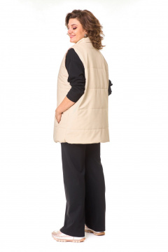 Демисезонный костюм брюки, джемпер и жилет из эко-кожи T&N 7573 песочный+черный - фото 3