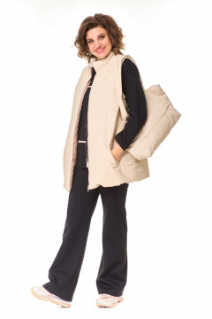 Демисезонный костюм брюки, джемпер и жилет из эко-кожи T&N 7573 песочный+черный - фото 2