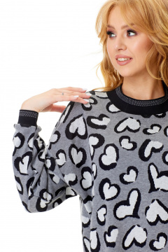 Аутентичное платье-свитер из трикотажа с длинным рукавом и круглым вырезом T&N 7575 «сердце»меланж_серый - фото 5